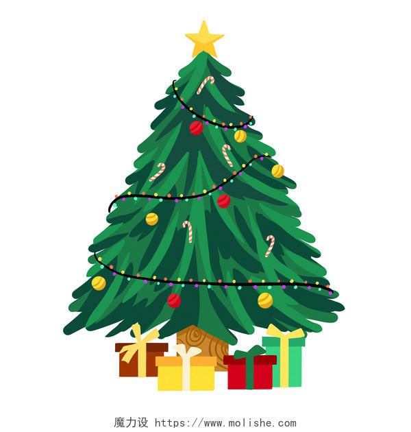 手绘卡通风格圣诞节圣诞树礼物元素插画圣诞树元素